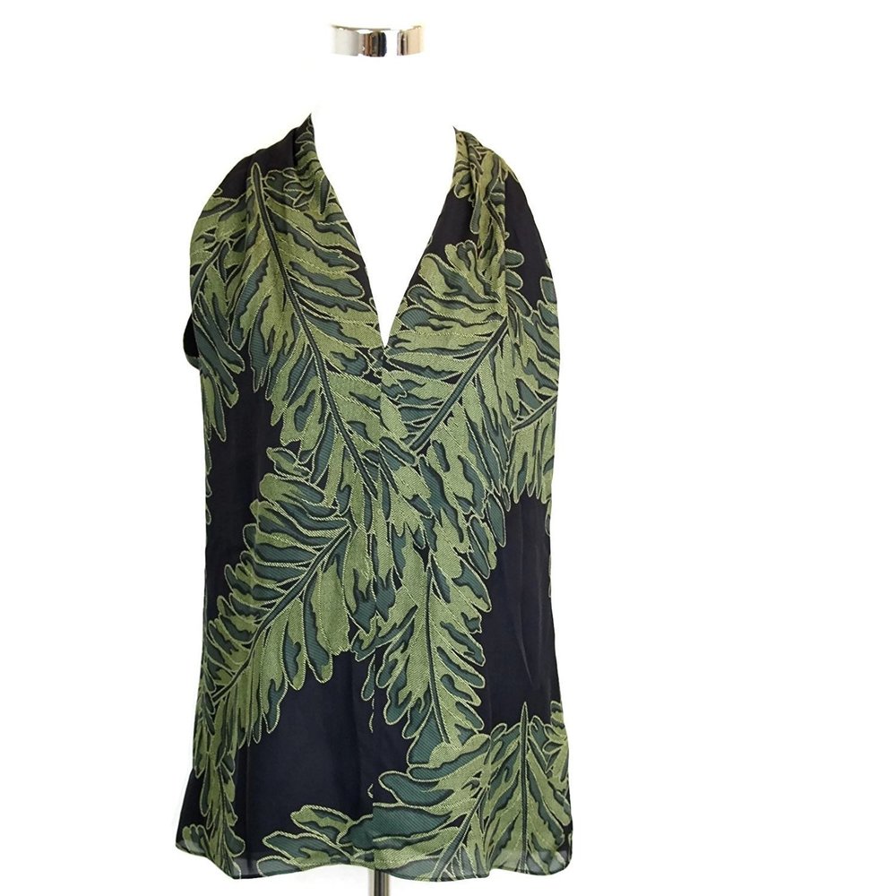 Gucci Women's Green Silk Leaf Printed Halter Top 333476 1366 (Size 40)